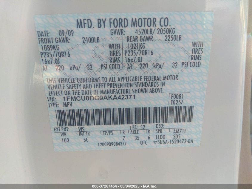 Photo 8 VIN: 1FMCU0DG9AKA42371 - FORD ESCAPE 