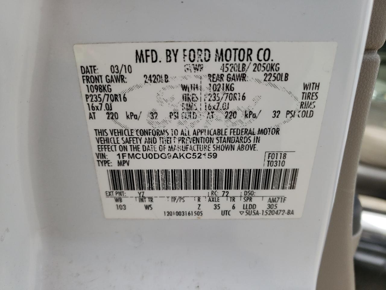 Photo 12 VIN: 1FMCU0DG9AKC52159 - FORD ESCAPE 