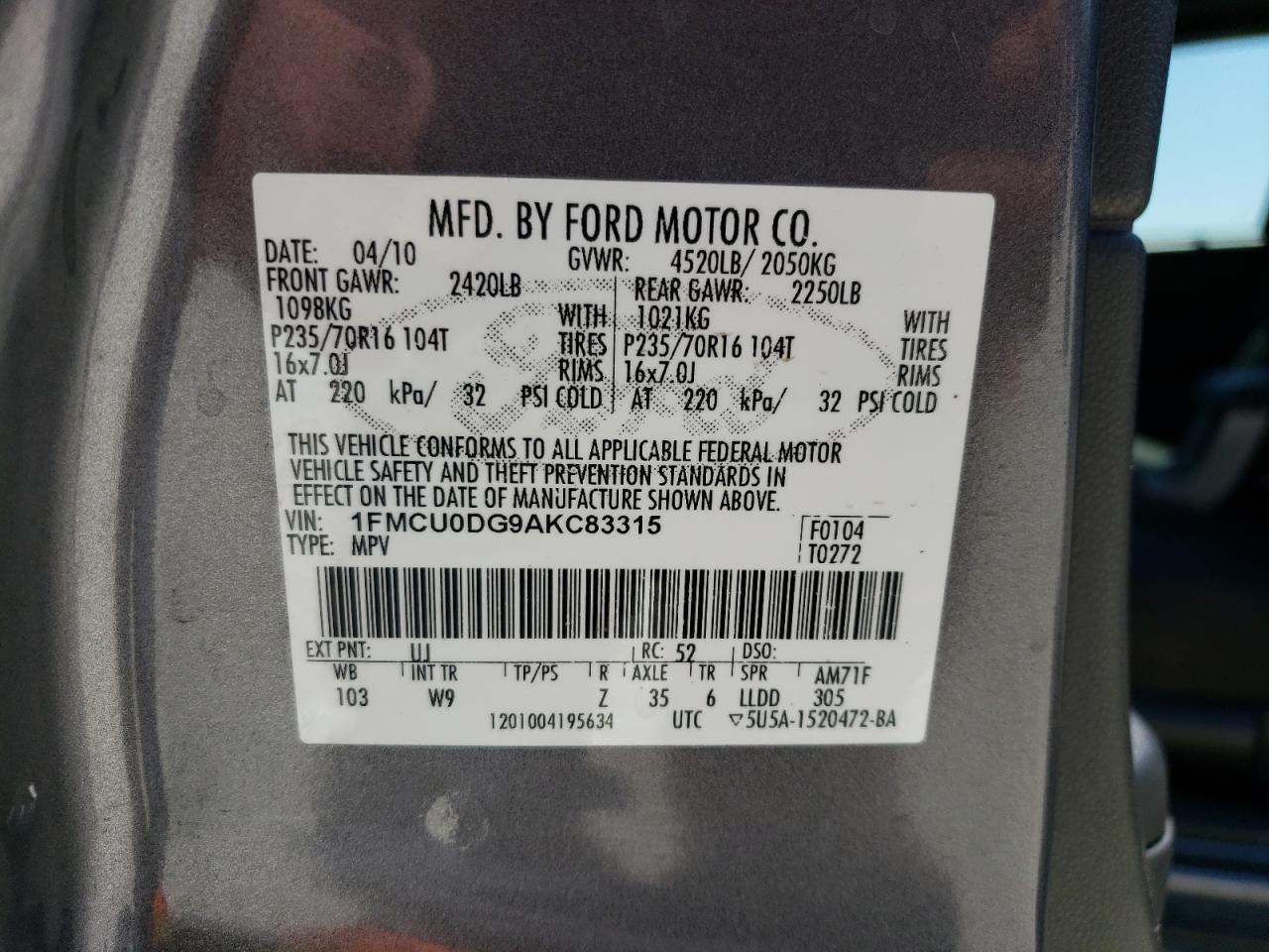 Photo 11 VIN: 1FMCU0DG9AKC83315 - FORD ESCAPE 