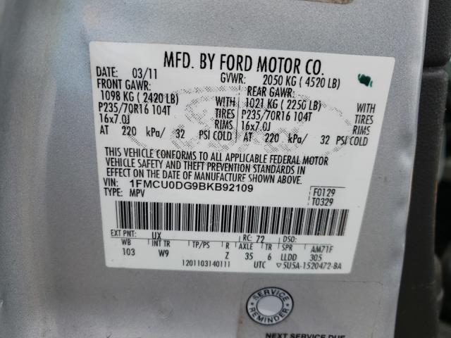 Photo 9 VIN: 1FMCU0DG9BKB92109 - FORD ESCAPE XLT 