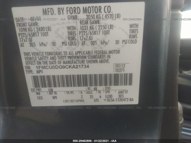 Photo 8 VIN: 1FMCU0DG9CKA21734 - FORD ESCAPE 