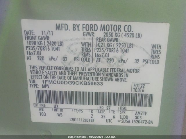 Photo 8 VIN: 1FMCU0DG9CKB56633 - FORD ESCAPE 