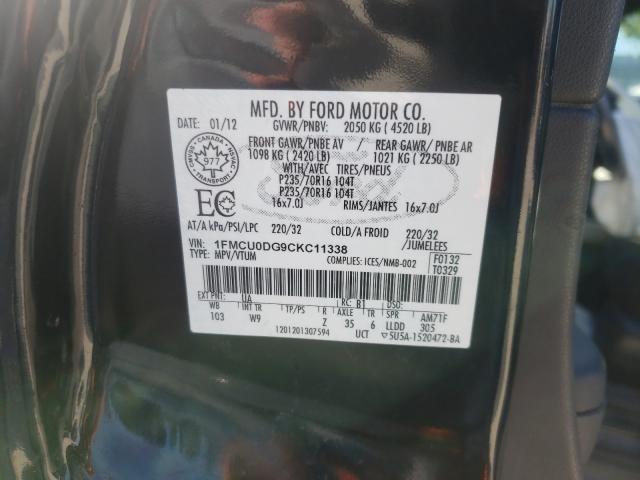 Photo 9 VIN: 1FMCU0DG9CKC11338 - FORD ESCAPE XLT 