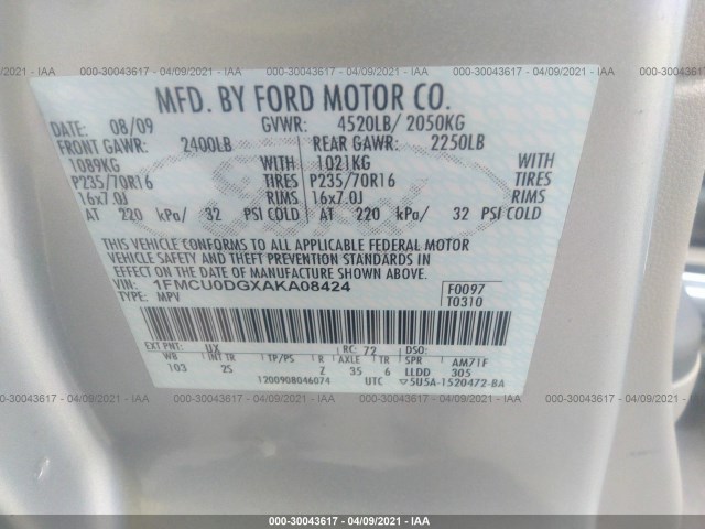 Photo 8 VIN: 1FMCU0DGXAKA08424 - FORD ESCAPE 