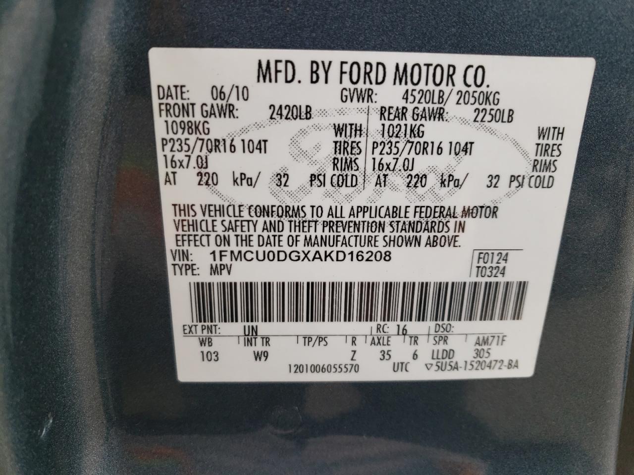 Photo 11 VIN: 1FMCU0DGXAKD16208 - FORD ESCAPE 