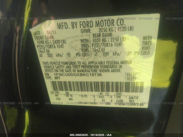 Photo 8 VIN: 1FMCU0DGXBKC15736 - FORD ESCAPE 