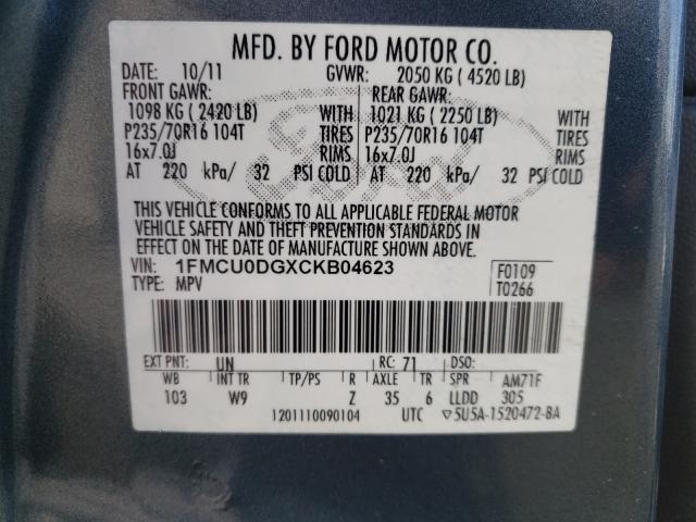 Photo 9 VIN: 1FMCU0DGXCKB04623 - FORD ESCAPE XLT 