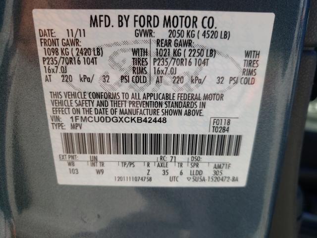 Photo 9 VIN: 1FMCU0DGXCKB42448 - FORD ESCAPE XLT 