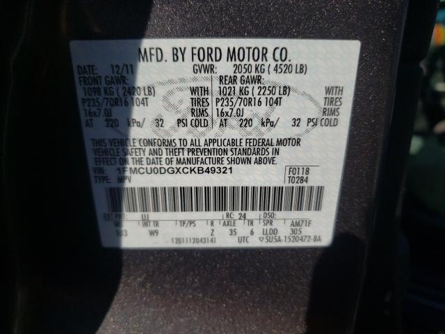 Photo 9 VIN: 1FMCU0DGXCKB49321 - FORD ESCAPE XLT 