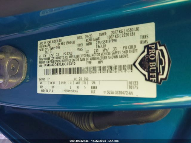 Photo 8 VIN: 1FMCU0DZ5LUC25310 - FORD ESCAPE 