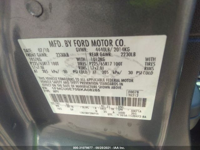 Photo 8 VIN: 1FMCU0E70BKA08285 - FORD ESCAPE 