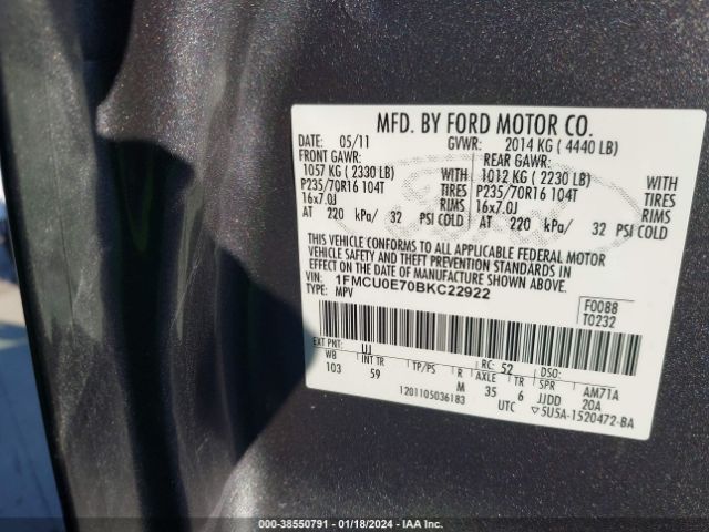 Photo 8 VIN: 1FMCU0E70BKC22922 - FORD ESCAPE 