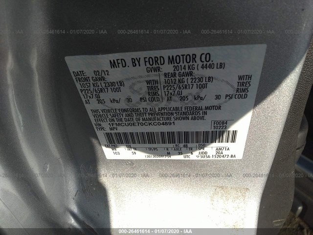 Photo 8 VIN: 1FMCU0E70CKC04891 - FORD ESCAPE 