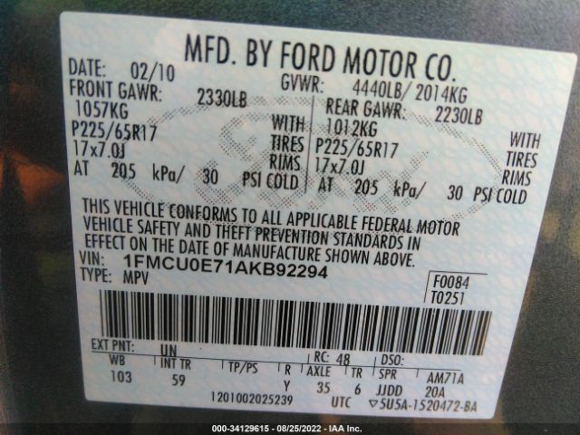 Photo 8 VIN: 1FMCU0E71AKB92294 - FORD ESCAPE 