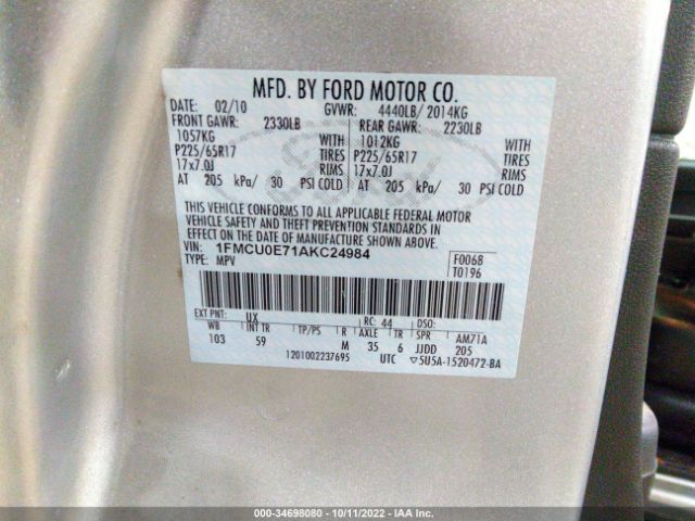 Photo 8 VIN: 1FMCU0E71AKC24984 - FORD ESCAPE 