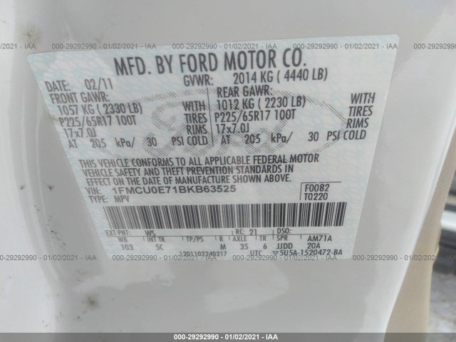 Photo 8 VIN: 1FMCU0E71BKB63525 - FORD ESCAPE 