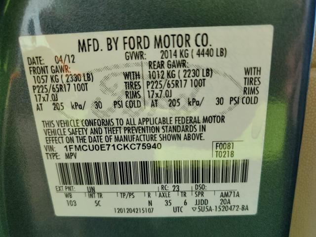 Photo 12 VIN: 1FMCU0E71CKC75940 - FORD ESCAPE LIM 