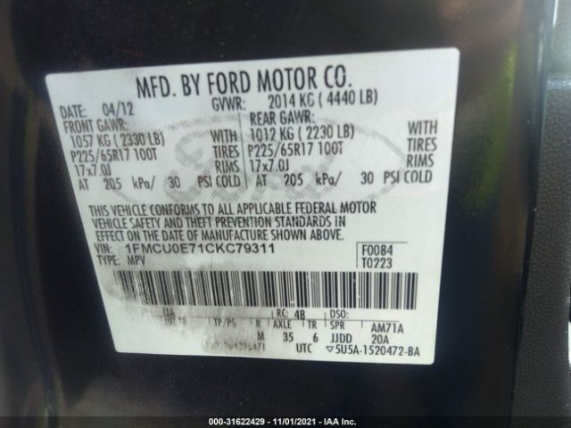 Photo 8 VIN: 1FMCU0E71CKC79311 - FORD ESCAPE 