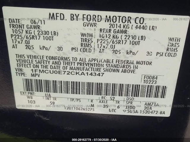 Photo 8 VIN: 1FMCU0E72CKA14347 - FORD ESCAPE 