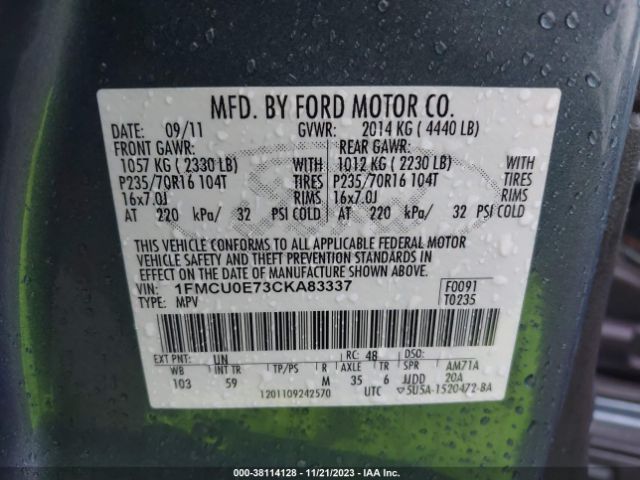 Photo 8 VIN: 1FMCU0E73CKA83337 - FORD ESCAPE 