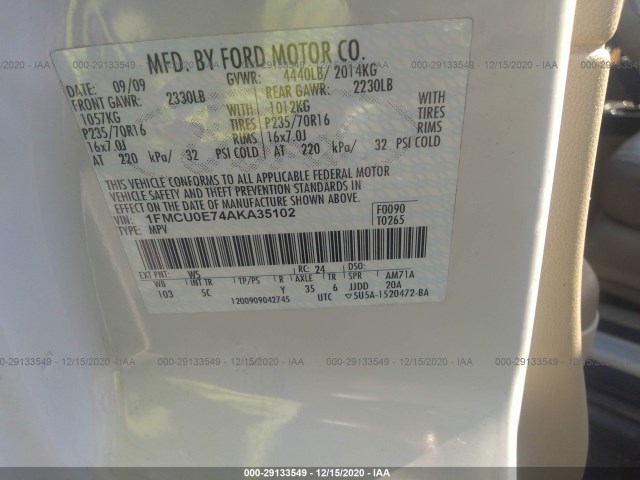 Photo 8 VIN: 1FMCU0E74AKA35102 - FORD ESCAPE 