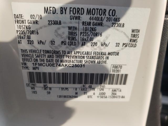 Photo 9 VIN: 1FMCU0E74AKC25031 - FORD ESCAPE LIM 