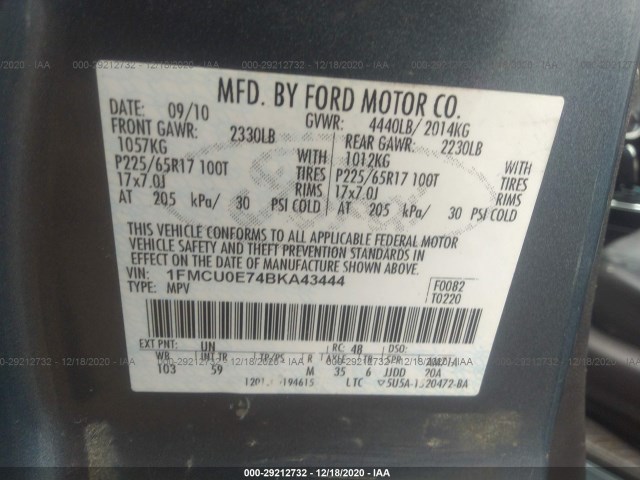 Photo 8 VIN: 1FMCU0E74BKA43444 - FORD ESCAPE 