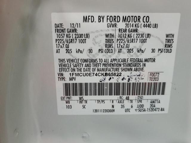 Photo 11 VIN: 1FMCU0E74CKB65822 - FORD ESCAPE 