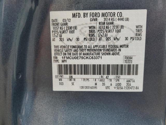 Photo 12 VIN: 1FMCU0E75CKC63371 - FORD ESCAPE 