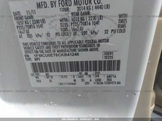 Photo 8 VIN: 1FMCU0E76CKB41246 - FORD ESCAPE 