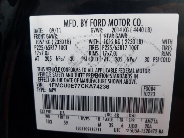 Photo 9 VIN: 1FMCU0E77CKA74236 - FORD ESCAPE LIM 