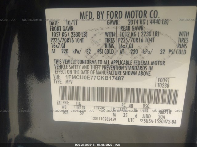 Photo 8 VIN: 1FMCU0E77CKB17487 - FORD ESCAPE 