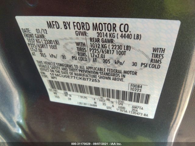 Photo 8 VIN: 1FMCU0E77CKB77253 - FORD ESCAPE 