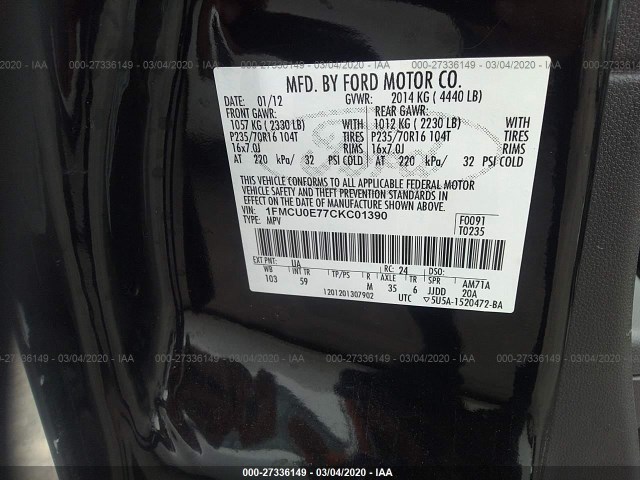 Photo 8 VIN: 1FMCU0E77CKC01390 - FORD ESCAPE 