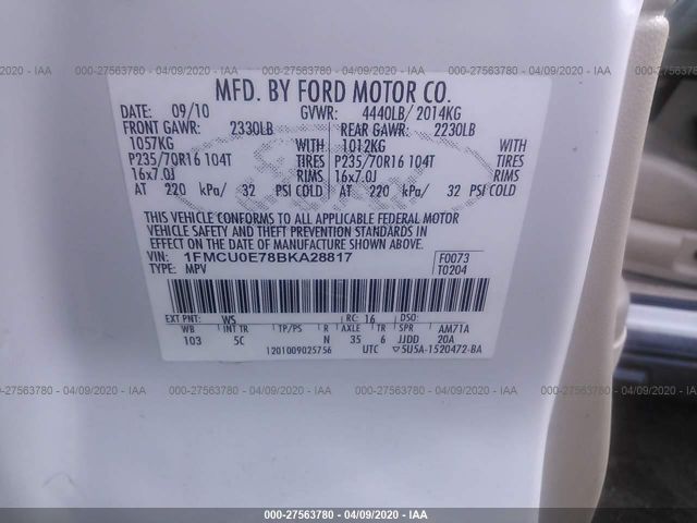 Photo 8 VIN: 1FMCU0E78BKA28817 - FORD ESCAPE 