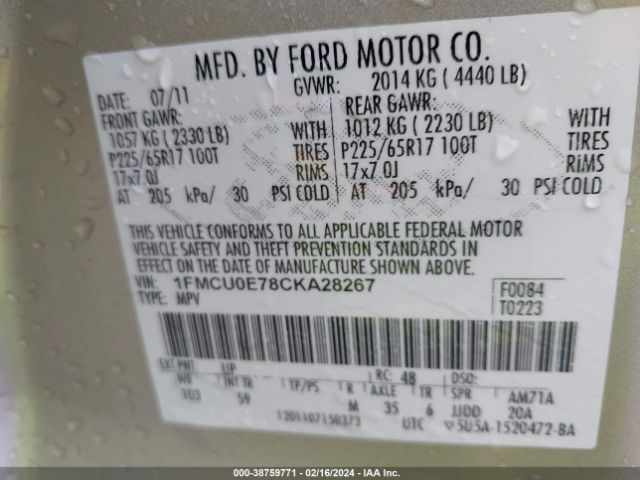 Photo 8 VIN: 1FMCU0E78CKA28267 - FORD ESCAPE 