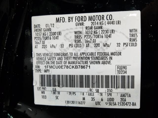 Photo 9 VIN: 1FMCU0E78CKB78671 - FORD ESCAPE LIM 