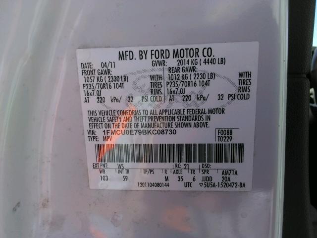 Photo 9 VIN: 1FMCU0E79BKC08730 - FORD ESCAPE XLT 