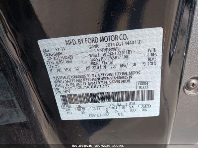 Photo 8 VIN: 1FMCU0E79CKB71387 - FORD ESCAPE 