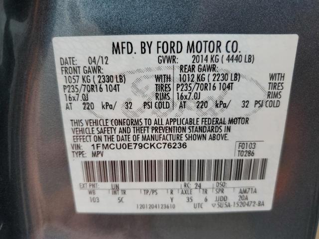 Photo 12 VIN: 1FMCU0E79CKC76236 - FORD ESCAPE LIM 