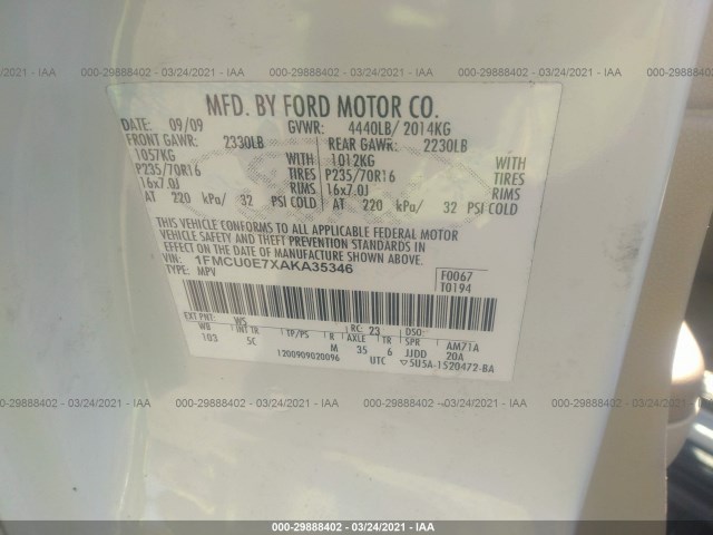 Photo 8 VIN: 1FMCU0E7XAKA35346 - FORD ESCAPE 