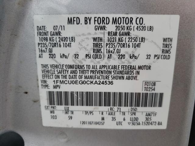 Photo 9 VIN: 1FMCU0EG0CKA24536 - FORD ESCAPE LIM 