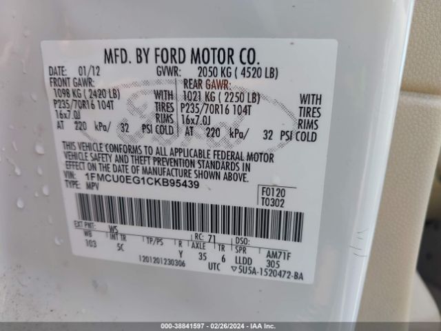 Photo 8 VIN: 1FMCU0EG1CKB95439 - FORD ESCAPE 