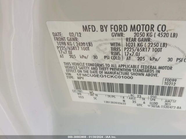 Photo 8 VIN: 1FMCU0EG1CKC01000 - FORD ESCAPE 