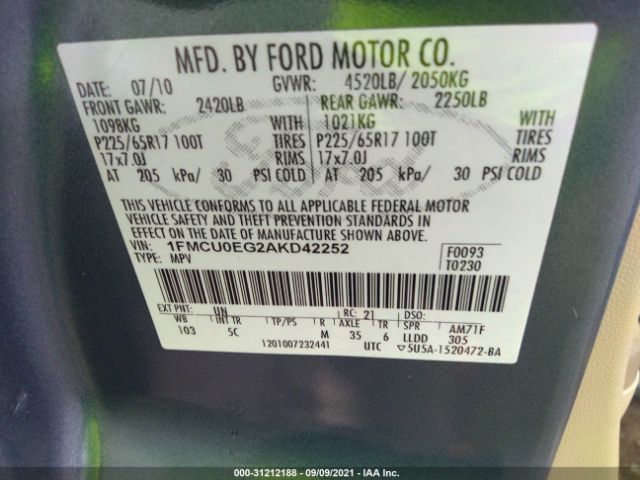 Photo 8 VIN: 1FMCU0EG2AKD42252 - FORD ESCAPE 