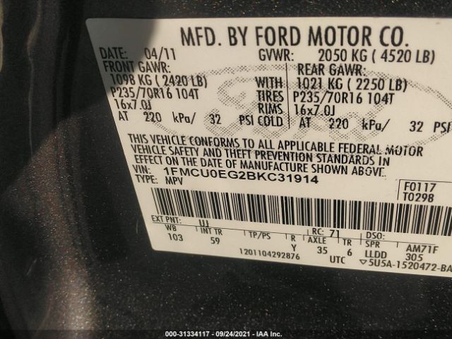 Photo 8 VIN: 1FMCU0EG2BKC31914 - FORD ESCAPE 