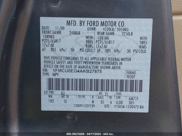 Photo 8 VIN: 1FMCU0EG4AKB27875 - FORD ESCAPE 