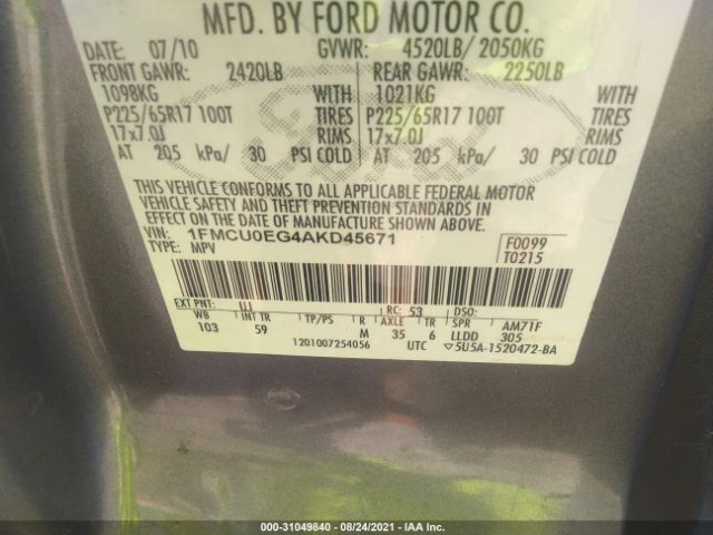 Photo 8 VIN: 1FMCU0EG4AKD45671 - FORD ESCAPE 