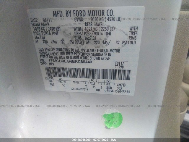 Photo 8 VIN: 1FMCU0EG4BKC69449 - FORD ESCAPE 