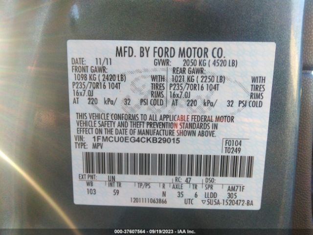 Photo 8 VIN: 1FMCU0EG4CKB29015 - FORD ESCAPE 